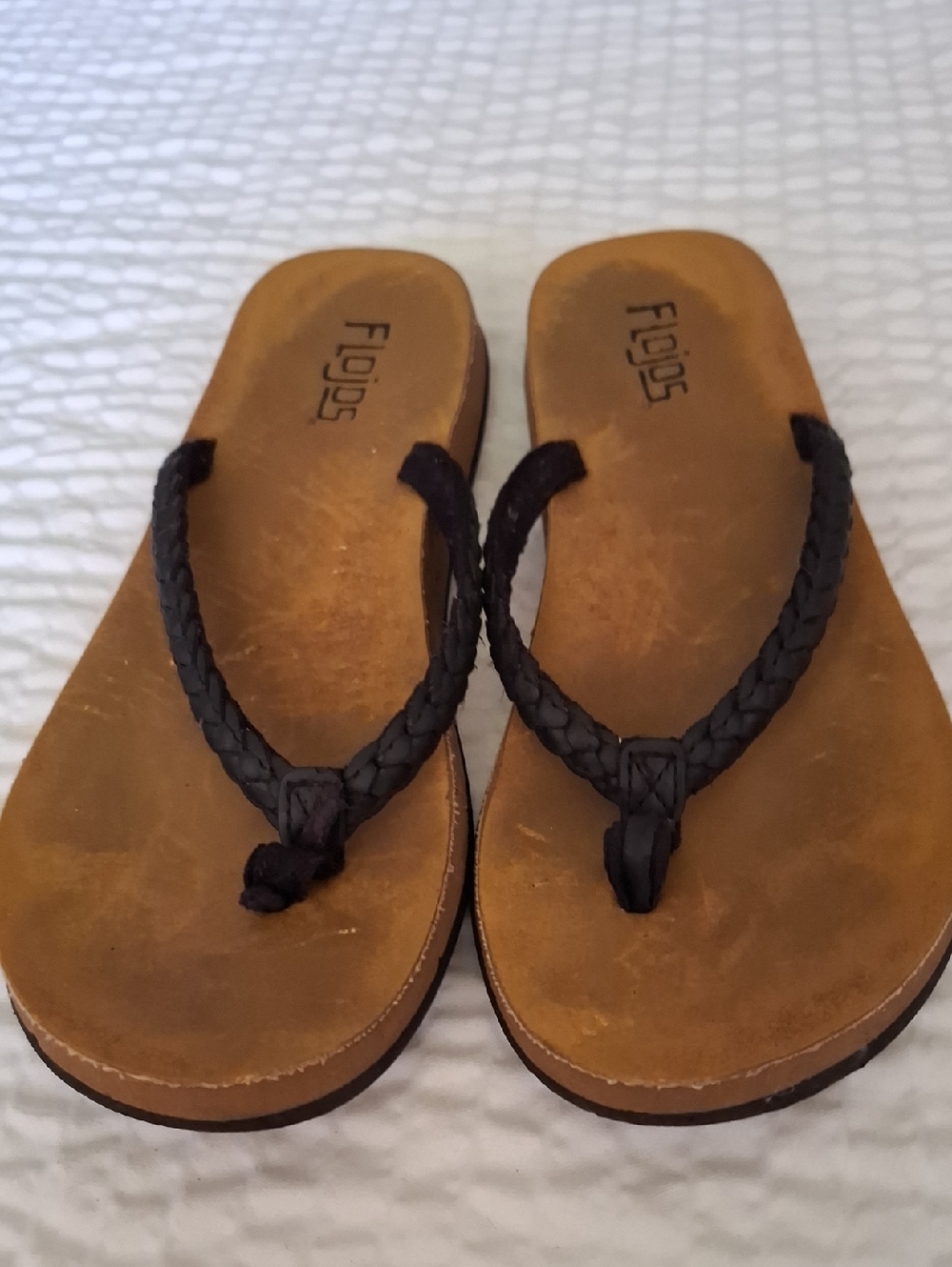 Flojos Braided Dark Brown Strap Tan Footbed Women's Sandals